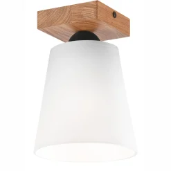 Lamkur Deckenlampe Weiß Ø 15 cm H: 21 cm klein Stoff Holz Modern< Deckenleuchten|Flurlampen