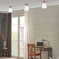 Lamkur Deckenlampe Weiß Ø 15 cm H: 21 cm klein Stoff Holz Modern< Deckenleuchten|Flurlampen