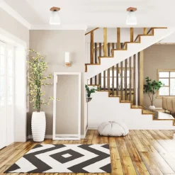 Lamkur Deckenlampe Weiß Ø 15 cm H: 21 cm klein Stoff Holz Modern< Deckenleuchten|Flurlampen