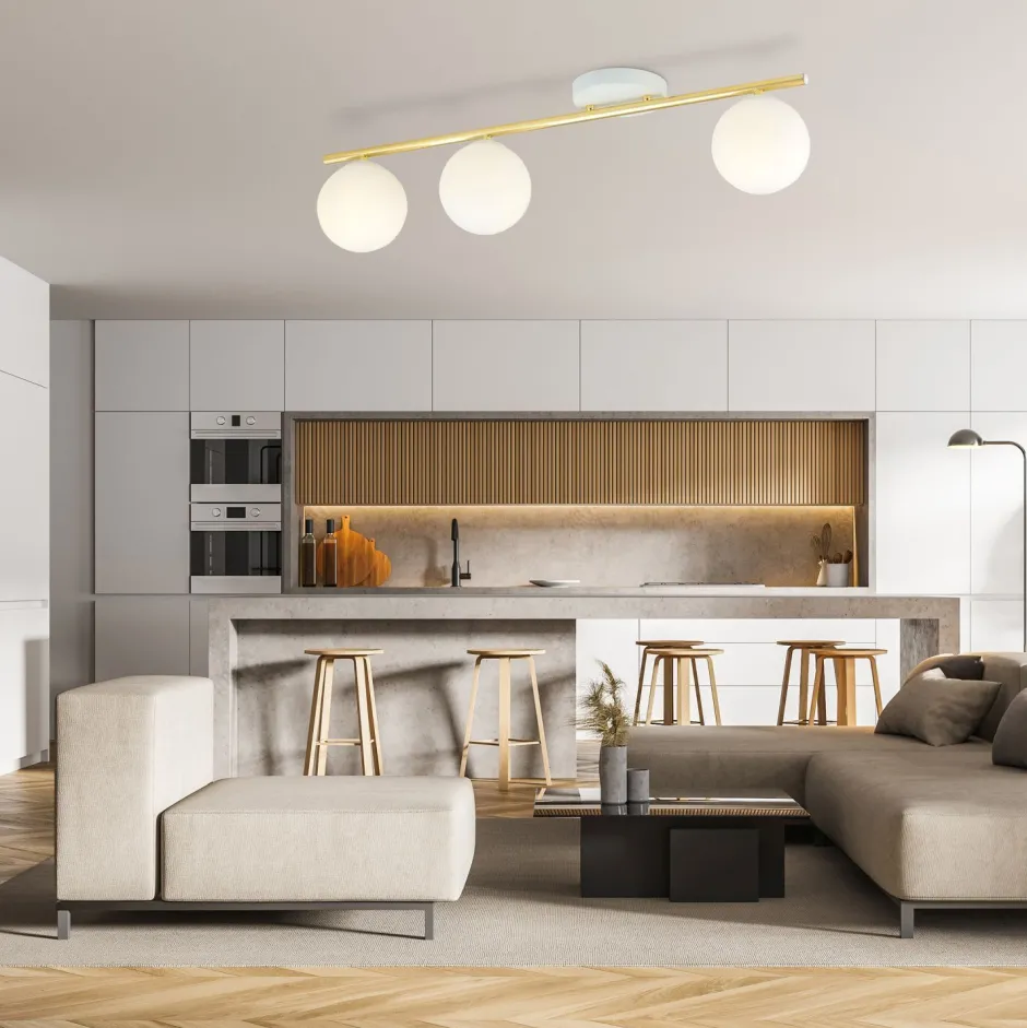 Deckenleuchten|Flurlampen*Emibig Deckenlampe Weiß Gold 80 cm Glas Metall dekorativ