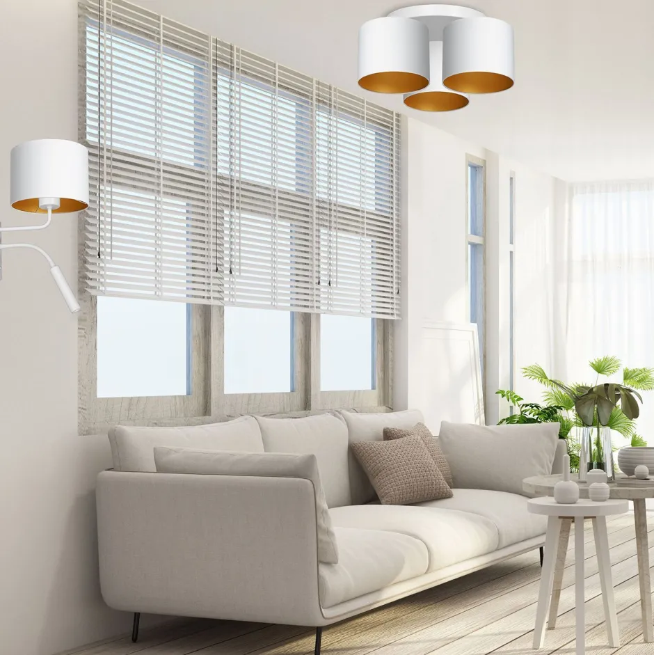 Deckenleuchten|Flurlampen*Luminex Deckenlampe Weiß Gold Stoff Metall E27 Ø45 cm blendarm