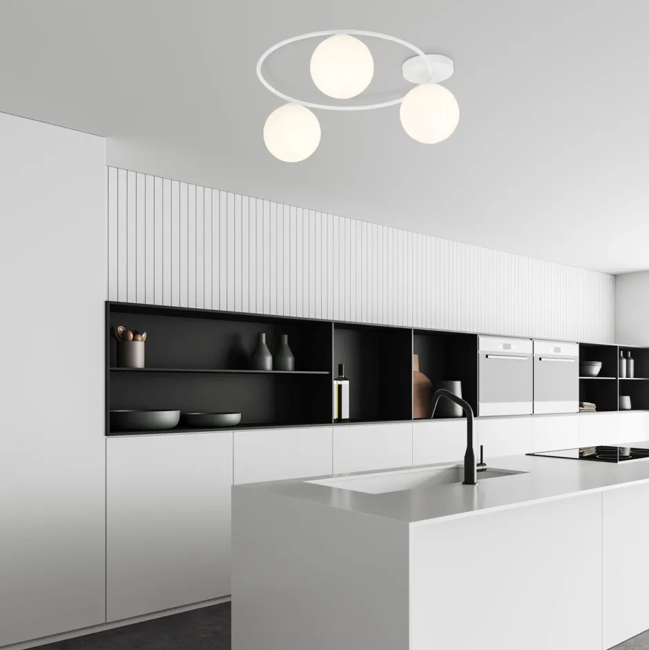 Emibig Deckenlampe Weiß H: 20 cm Ø 47 cm 3-flammig< Deckenleuchten|Flurlampen