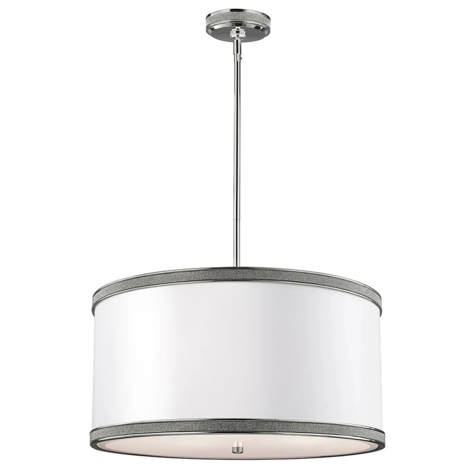 Deckenleuchten|Schlafzimmer Lampen*Elstead Deckenlampe Weiß Nickel rund 51 cm Seide Metall E27