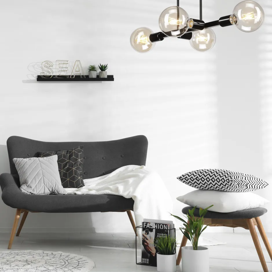 Deckenleuchten|Wohnzimmerlampen*Lamkur Deckenlampe Wohnzimmer Metall Schwarz für 8x E27