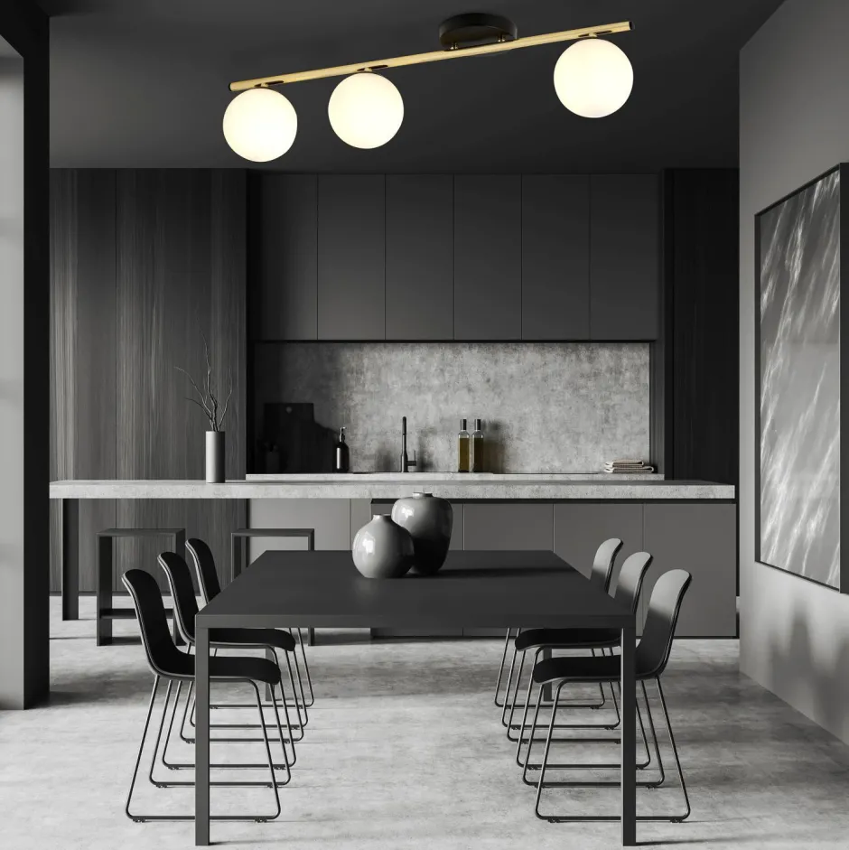 Deckenleuchten|Flurlampen*Emibig Deckenleuchte 80 cm lang Kugel Schirme Glas Metall