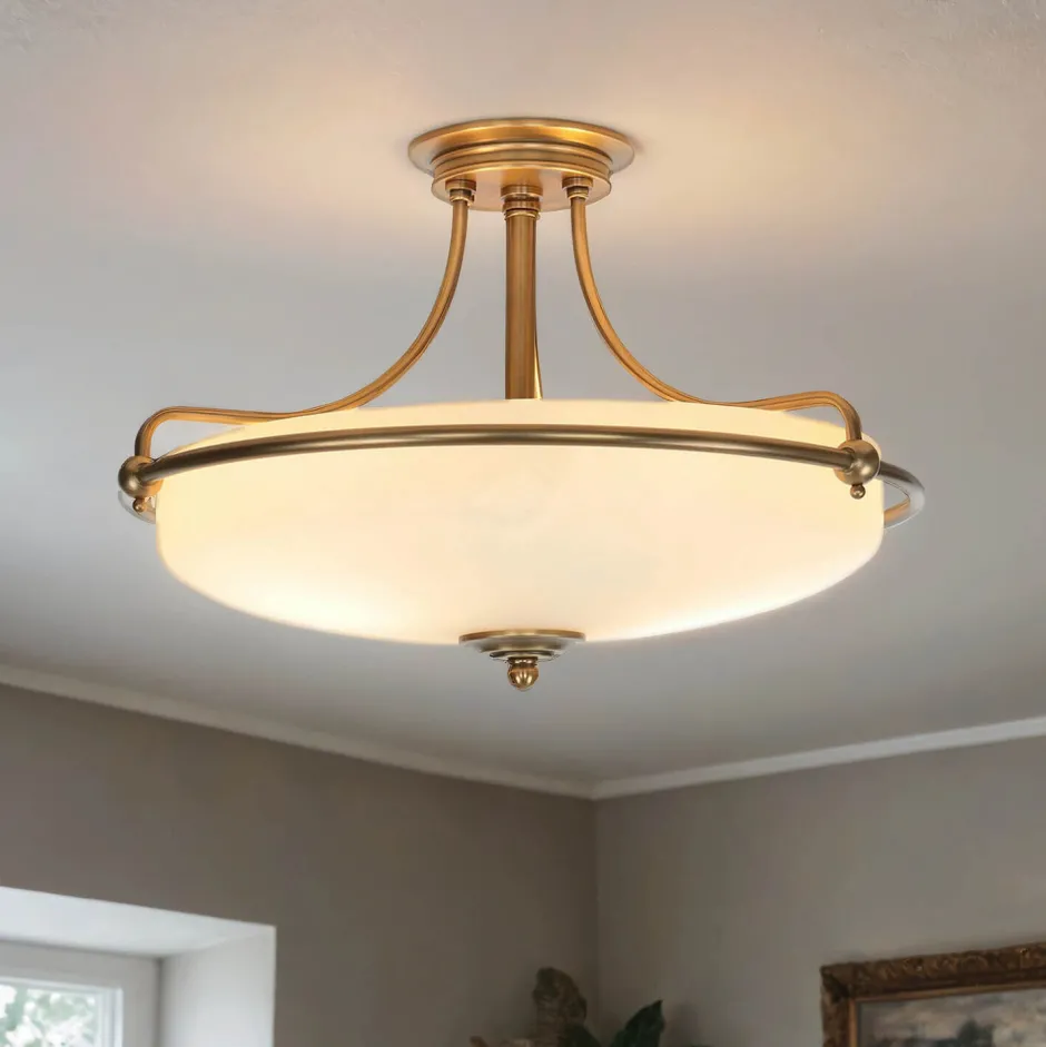 Designerlampen|Jugendstil Lampen*Elstead Deckenleuchte ASPERO Messing Creme 4xE27 Lampe