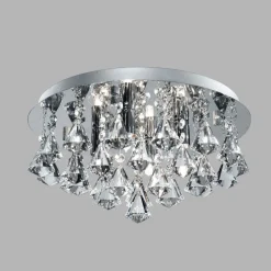 Deckenleuchten|Flurlampen*Searchlight Deckenleuchte Bad IP44 Ø 38 cm rund 4x G9 Kristall Metall