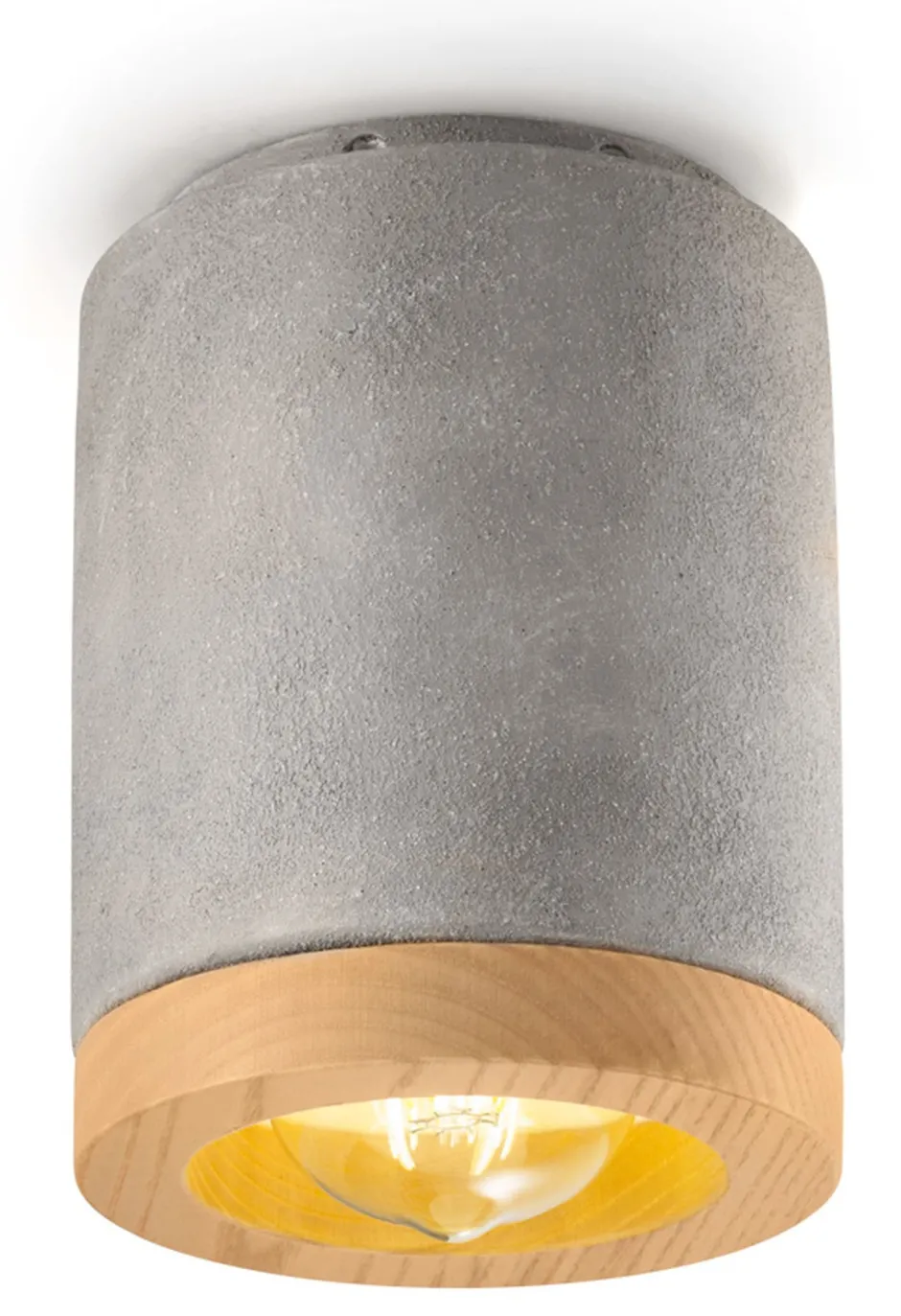 Ferroluce Deckenleuchte Beton Optik E27 Keramik Holz rund Ø 12,5 cm< Wohnzimmerlampen|Holzlampen