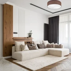 Deckenleuchten|Flurlampen*Lamkur Deckenleuchte Braun Ø 45 cm rund Stoff blendarm für 2x E27