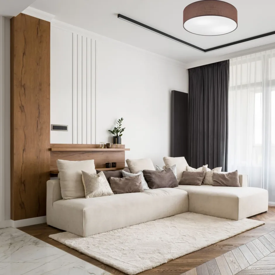 Deckenleuchten|Flurlampen*Lamkur Deckenleuchte Braun Ø 45 cm rund Stoff blendarm für 2x E27