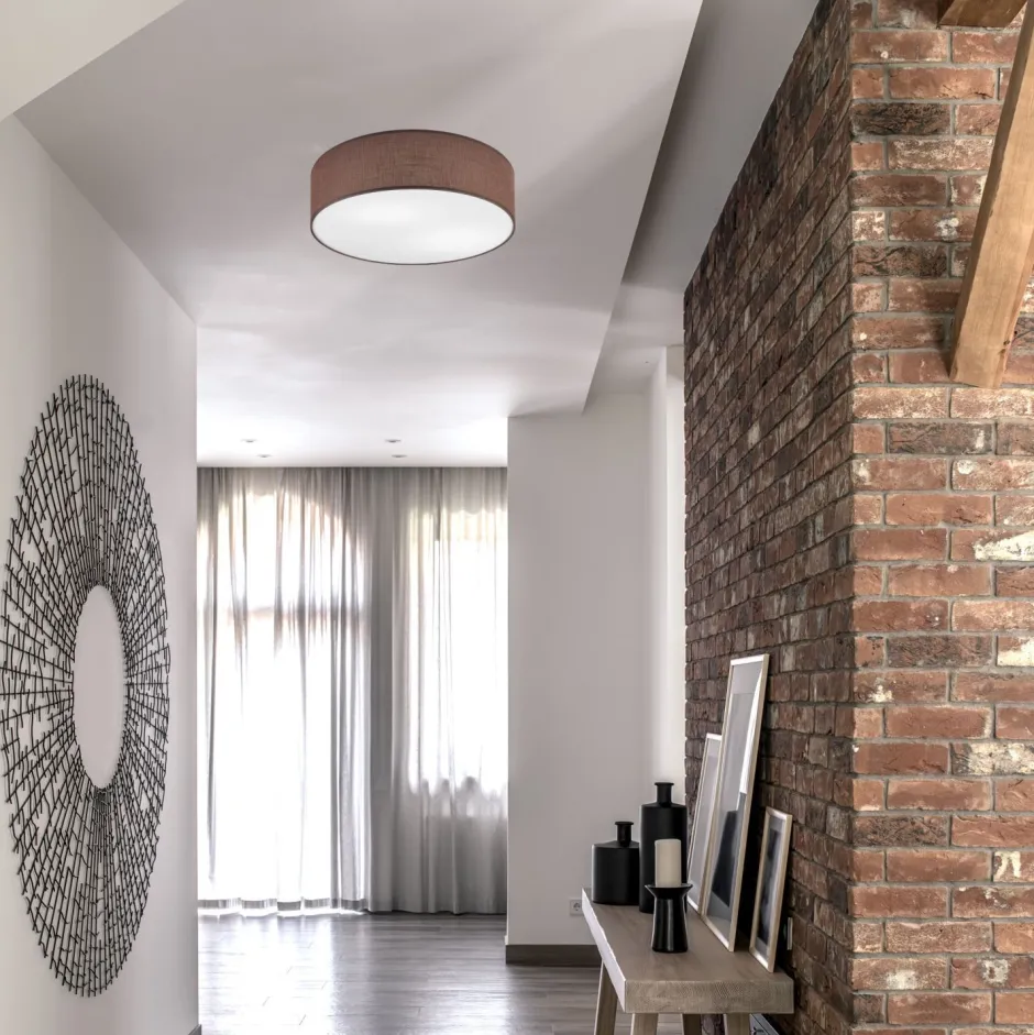 Deckenleuchten|Flurlampen*Lamkur Deckenleuchte Braun Ø 45 cm rund Stoff blendarm für 2x E27