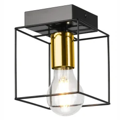 Deckenleuchten|Flurlampen*Lamkur Deckenleuchte eckig klein E27 Draht Metall Würfel Schwarz Gold