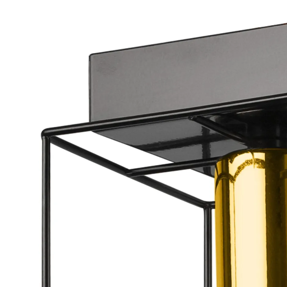 Deckenleuchten|Flurlampen*Lamkur Deckenleuchte eckig klein E27 Draht Metall Würfel Schwarz Gold