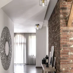 Deckenleuchten|Flurlampen*Lamkur Deckenleuchte eckig klein E27 Draht Metall Würfel Schwarz Gold