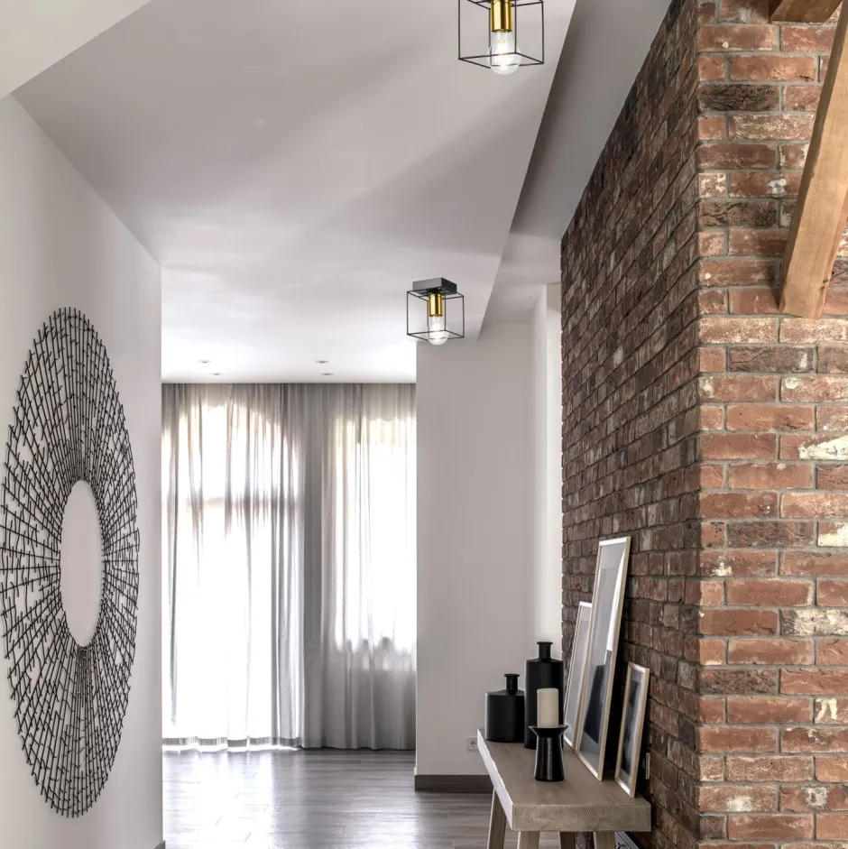 Deckenleuchten|Flurlampen*Lamkur Deckenleuchte eckig klein E27 Draht Metall Würfel Schwarz Gold