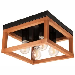 Lamkur Deckenleuchte eckig Rustikal Schwarz B: 30 cm Holz Metall< Deckenleuchten|Flurlampen