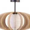 Deckenleuchten|Schlafzimmer Lampen*Sigma Deckenleuchte Eiche Holz Stoff Beige E27 Ø51 cm groß