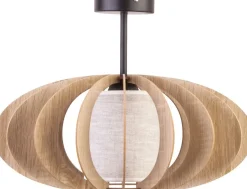 Deckenleuchten|Schlafzimmer Lampen*Sigma Deckenleuchte Eiche Holz Stoff Beige E27 Ø51 cm groß
