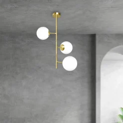 Giovanni Battista Deckenleuchte 3-flammig in Bronze hell Weiß E14 Messing Glas< Deckenleuchten|Badezimmer Lampe