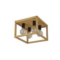 Searchlight Deckenleuchte 4-flammig Natur Schwarz E27 Holz Metall< Deckenleuchten|Flurlampen