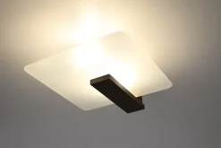 Sollux Deckenleuchte Glas Holz blendarm 2x E27 flach wohnlich< Wohnzimmerlampen|Glaslampen