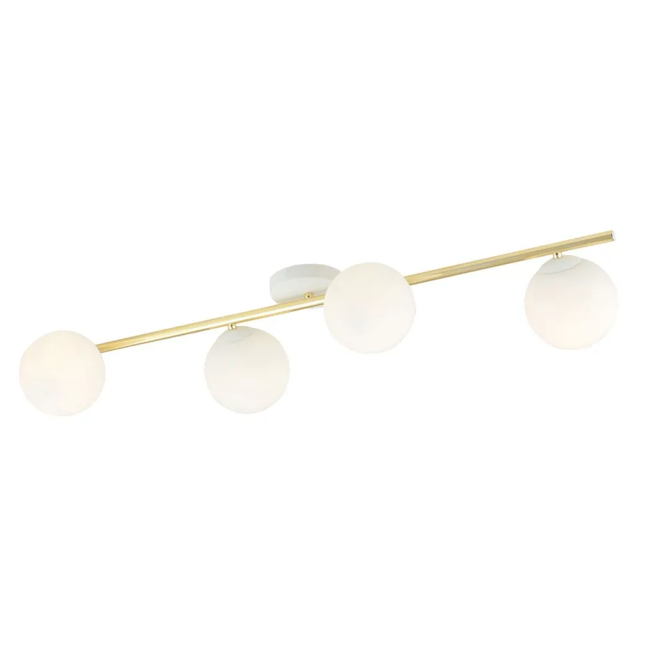 Emibig Deckenleuchte Glas Metall 100 cm lang Weiß Gold E14< Deckenleuchten|Flurlampen