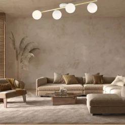 Emibig Deckenleuchte Glas Metall 100 cm lang Weiß Gold E14< Deckenleuchten|Flurlampen