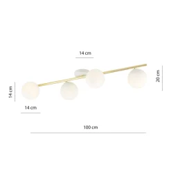 Emibig Deckenleuchte Glas Metall 100 cm lang Weiß Gold E14< Deckenleuchten|Flurlampen