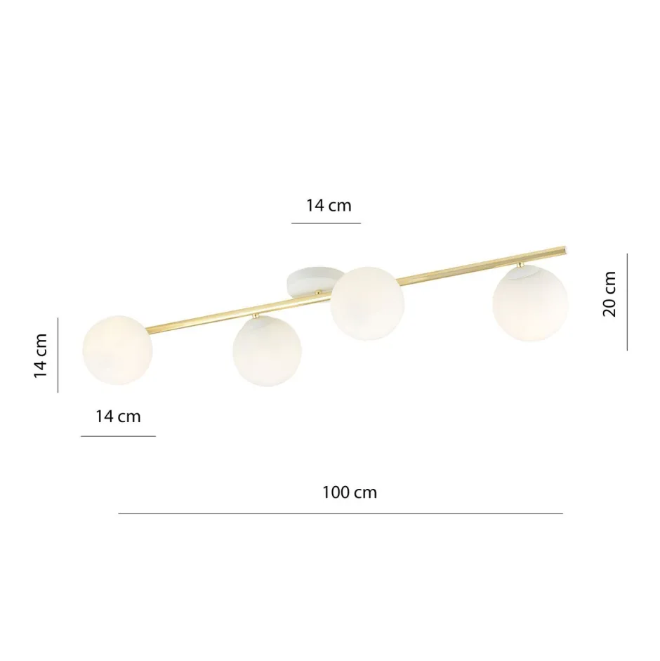 Emibig Deckenleuchte Glas Metall 100 cm lang Weiß Gold E14< Deckenleuchten|Flurlampen