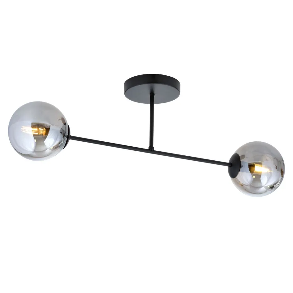 Emibig Deckenleuchte Glas Metall Grau Schwarz 55 cm 2x E14< Deckenleuchten|Flurlampen