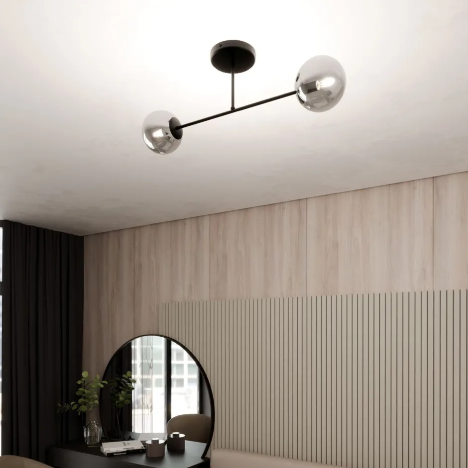 Emibig Deckenleuchte Glas Metall Grau Schwarz 55 cm 2x E14< Deckenleuchten|Flurlampen