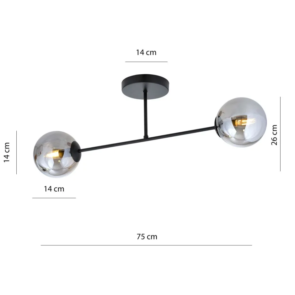 Emibig Deckenleuchte Glas Metall Grau Schwarz 55 cm 2x E14< Deckenleuchten|Flurlampen
