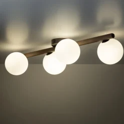 TK Lighting Deckenleuchte Glas Metall Holz 65 cm lang Weiß Braun 4x G9< Deckenleuchten|Flurlampen