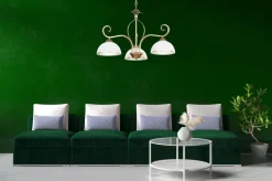 Emibig Deckenleuchte Gold Antik Weiß Glasschirm 3-flammig< Hängelampen|Esszimmer Lampen