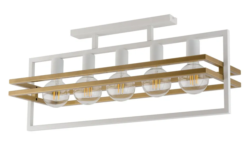 Sigma Deckenleuchte Gold Weiß Metall E27 5-flammig länglich< Deckenleuchten|Moderne Lampen