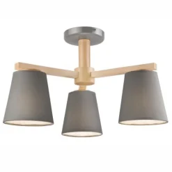 Bürolampen|Lampen Aus Aller Welt*Lamkur Deckenleuchte Grau Holz Stoff Metall Wohnzimmer