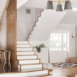 Bürolampen|Lampen Aus Aller Welt*Lamkur Deckenleuchte Grau Holz Stoff Metall Wohnzimmer