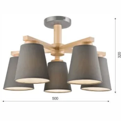 Lamkur Deckenleuchte Grau Textil Holz 5-fmg Skandinavisch< Deckenleuchten|Flurlampen