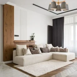 Lamkur Deckenleuchte Grau Textil Holz 5-fmg Skandinavisch< Deckenleuchten|Flurlampen