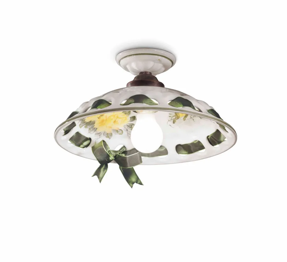 Ferroluce Deckenleuchte Handarbeit Keramik D: 33 cm E27 rund Landhaus< Wohnzimmerlampen|Keramiklampen