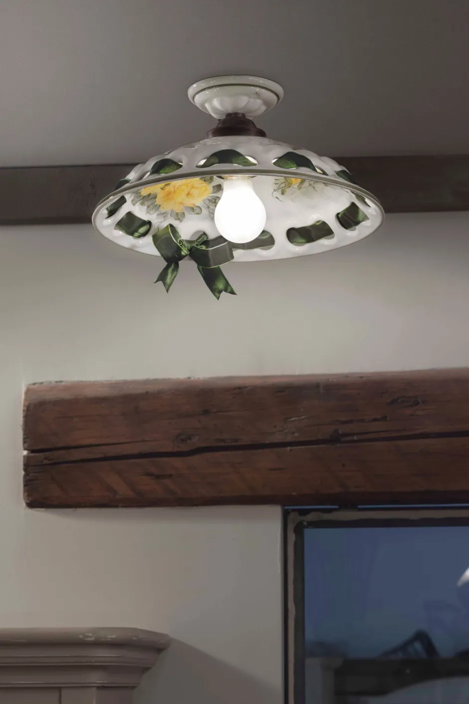 Ferroluce Deckenleuchte Handarbeit Keramik D: 33 cm E27 rund Landhaus< Wohnzimmerlampen|Keramiklampen