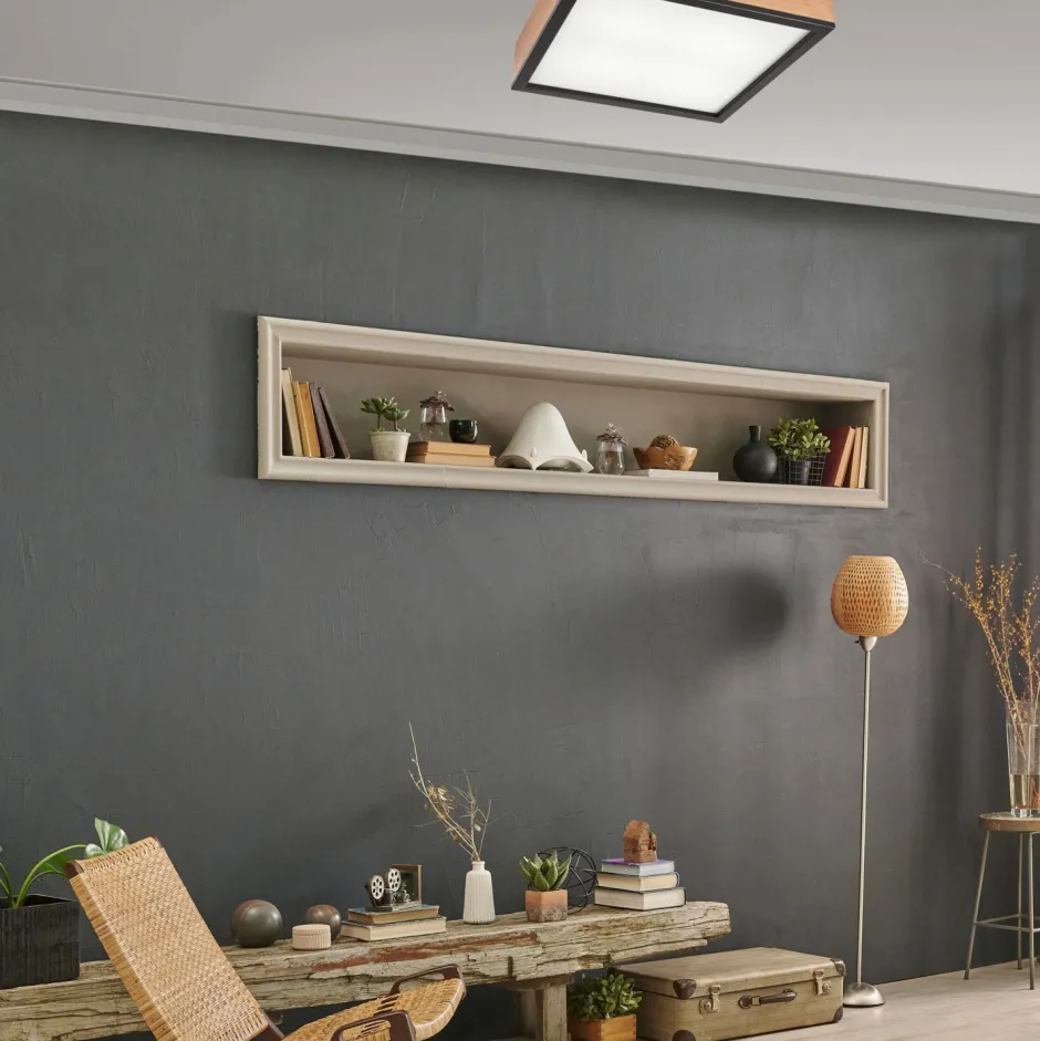 Lamkur Deckenleuchte Holz B: 39 cm klein quadratisch in Eiche 4x E27< Deckenleuchten|Bürolampen