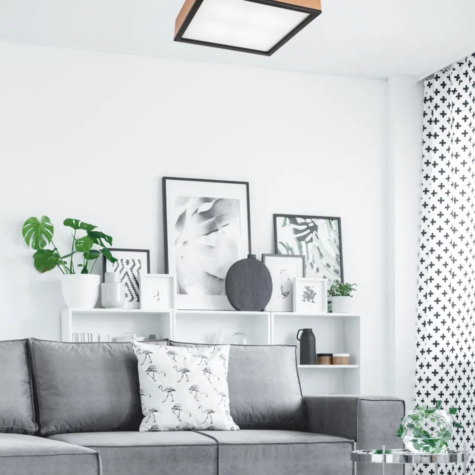 Lamkur Deckenleuchte Holz B: 39 cm klein quadratisch in Eiche 4x E27< Deckenleuchten|Bürolampen