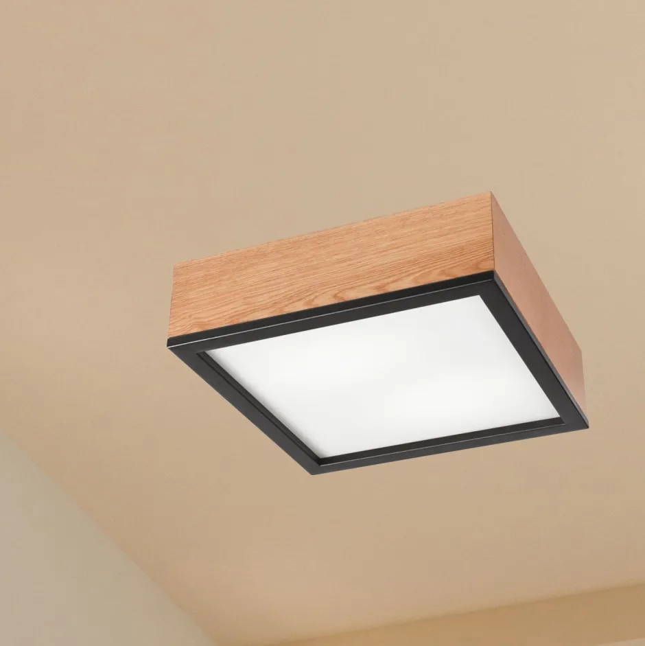 Deckenleuchten|Bürolampen*Lamkur Deckenleuchte Holz B: 31 cm klein quadratisch 2x E27