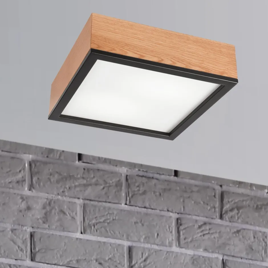 Deckenleuchten|Bürolampen*Lamkur Deckenleuchte Holz B: 31 cm klein quadratisch 2x E27