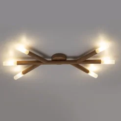 TK Lighting Deckenleuchte Holz Glas 66 cm lang in Kiefer Weiß 6x G9< Deckenleuchten|Flurlampen
