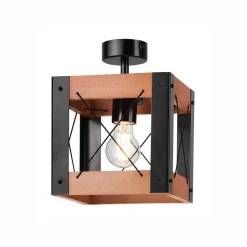 Lamkur Deckenleuchte Holz Metall Rustikal Schwarz eckig klein E27< Deckenleuchten|Rustikale Lampen