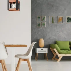 Lamkur Deckenleuchte Holz Metall Rustikal Schwarz eckig klein E27< Deckenleuchten|Rustikale Lampen