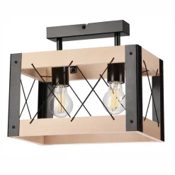 Lamkur Deckenleuchte Holz Metall eckig 2x E27 Rustikal Schwarz Natur< Deckenleuchten|Bürolampen