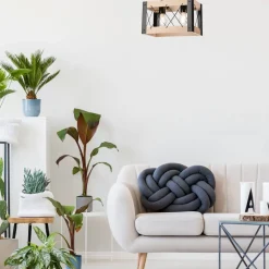 Lamkur Deckenleuchte Holz Metall eckig 2x E27 Rustikal Schwarz Natur< Deckenleuchten|Bürolampen